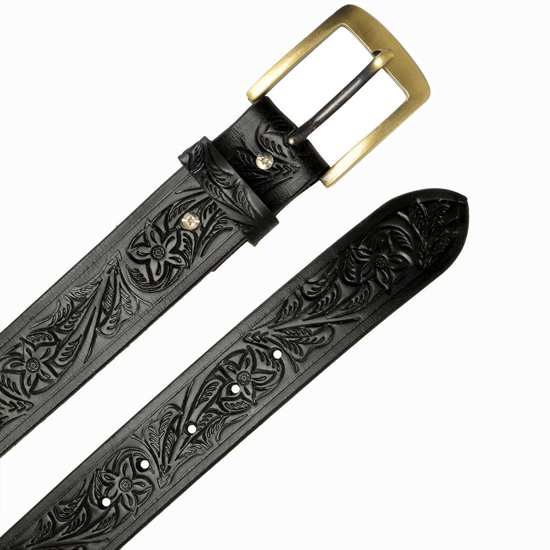 Hemener Men Metal Buckle Black Genuine Leather Belt