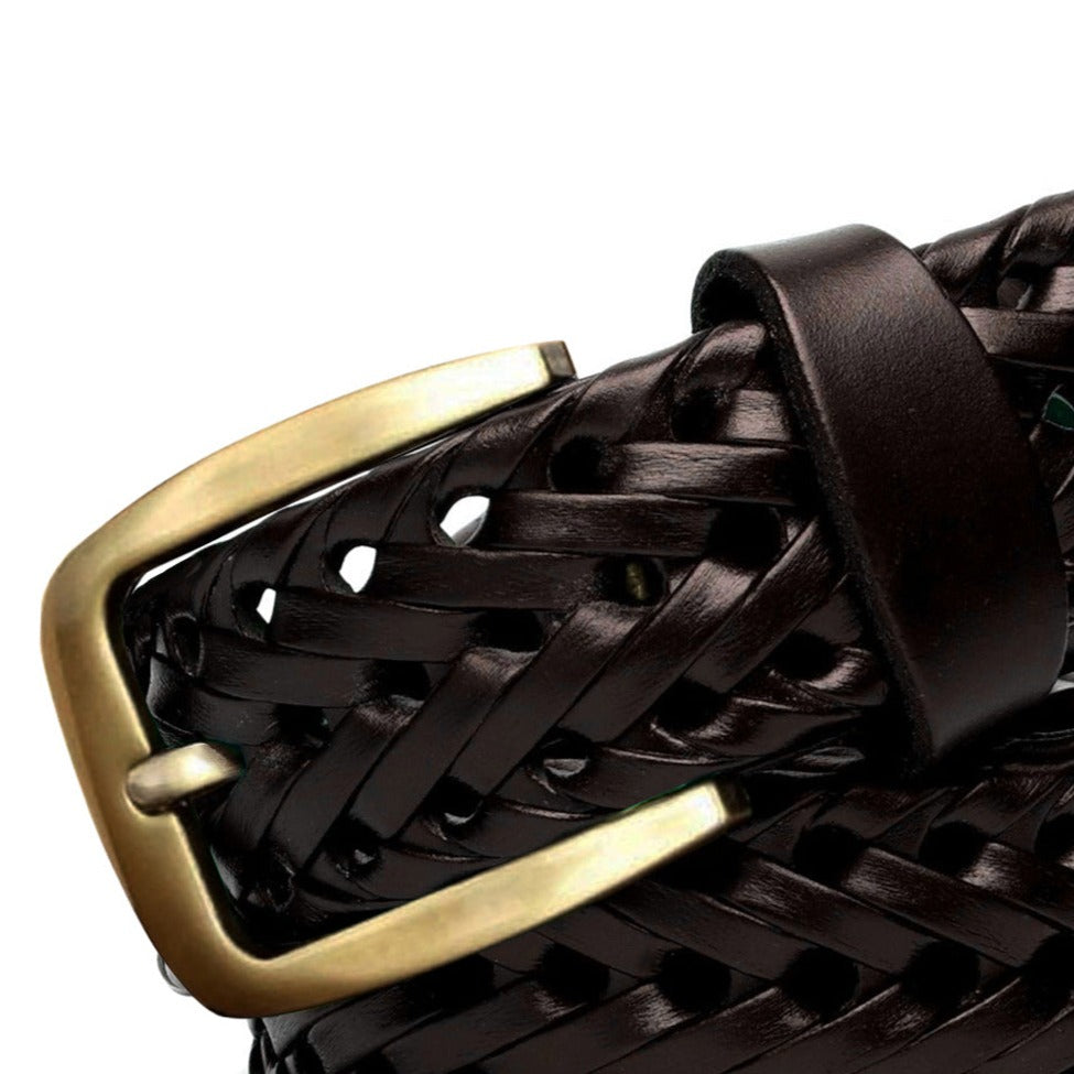 Hemener Men <b>Dark Brown</b> Braided Genuine Leather Belt