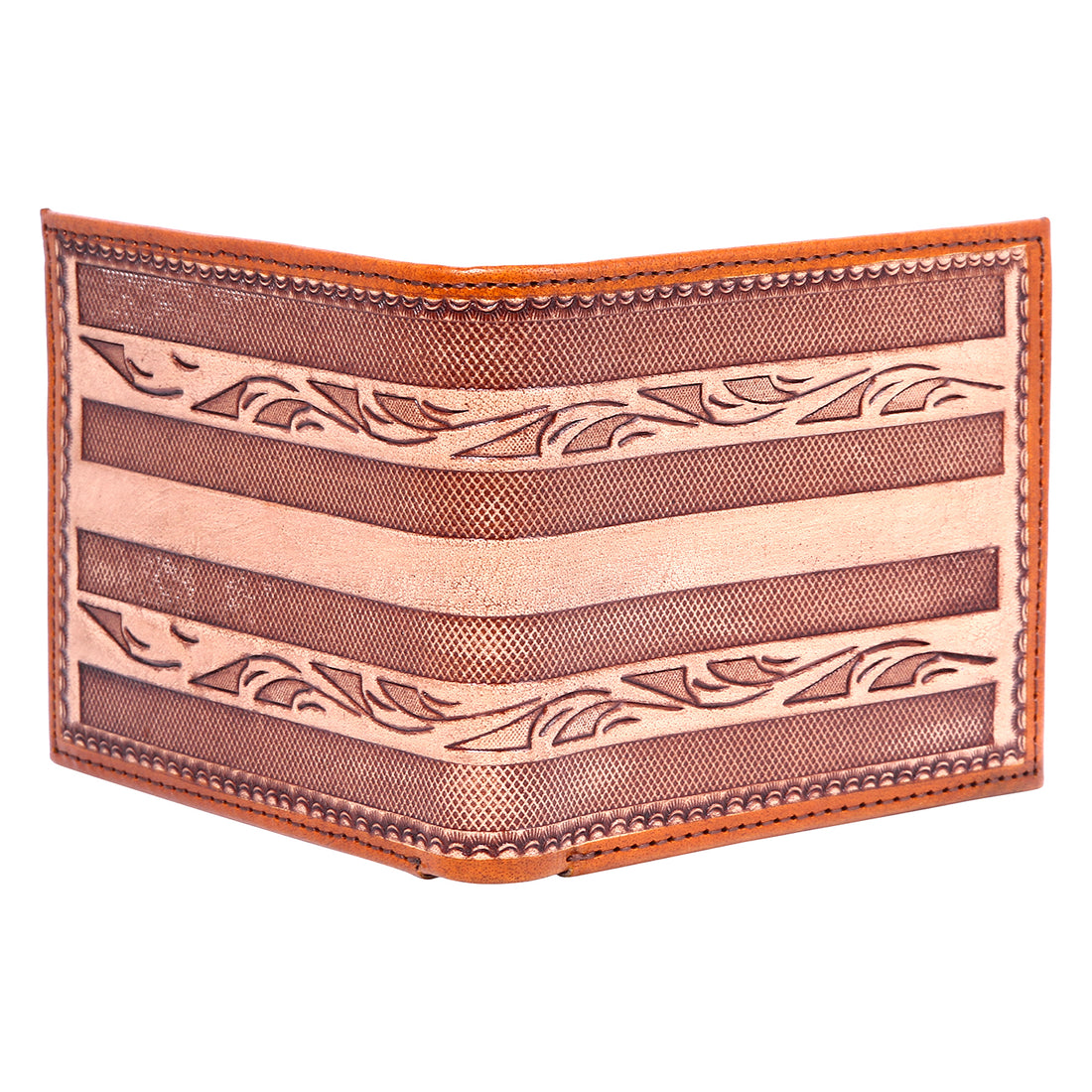 Hemener Men Brown Carved Genuine Leather Wallet
