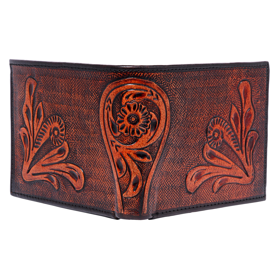 Hemener Men Brown Carved Genuine Leather Wallet