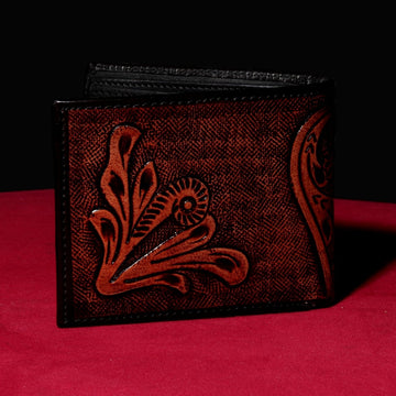 Hemener Men Brown Carved Genuine Leather Wallet