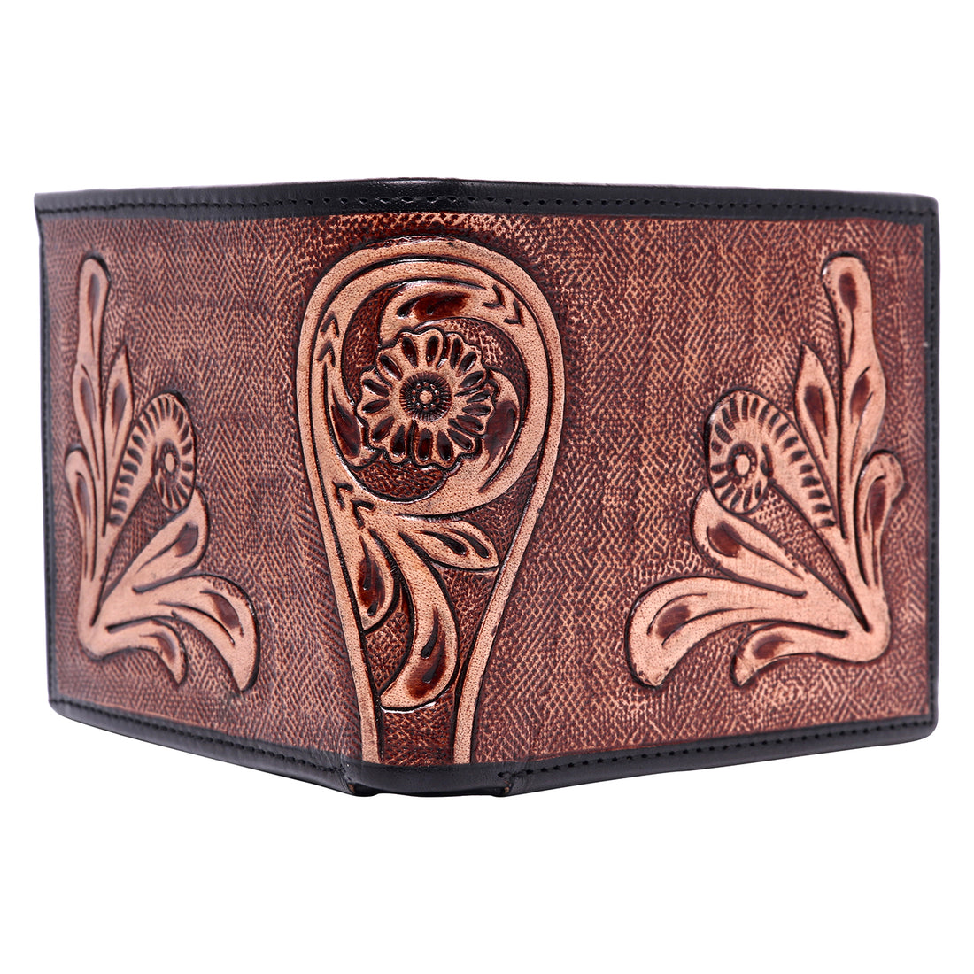 Hemener Men Brown Carved Genuine Leather Wallet