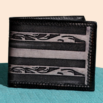 Hemener Men Gray Carved Genuine Leather Wallet