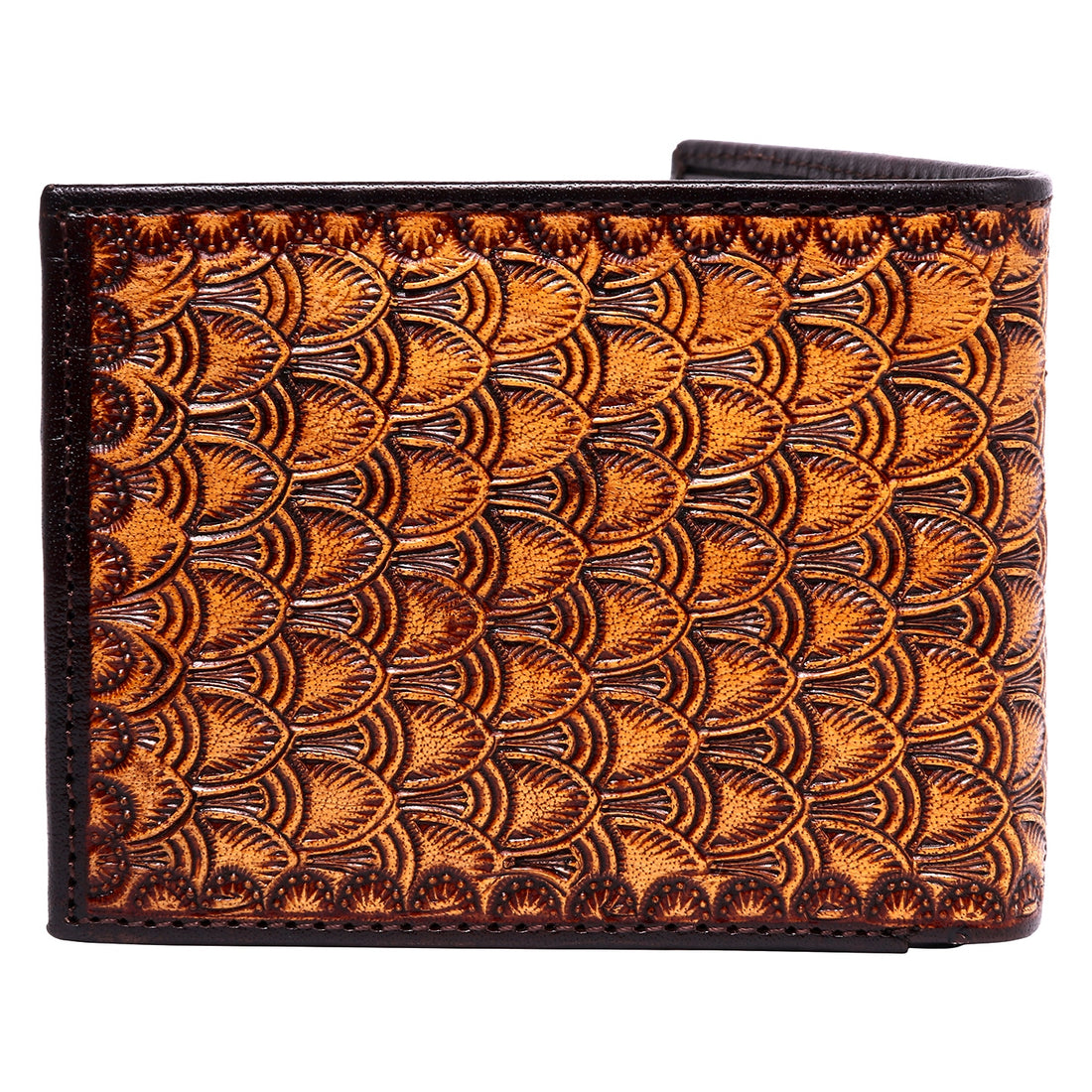 Hemener Men Brown Carved Genuine Leather Wallet