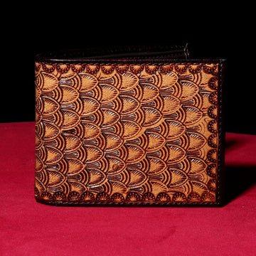 Hemener Men Brown Carved Genuine Leather Wallet