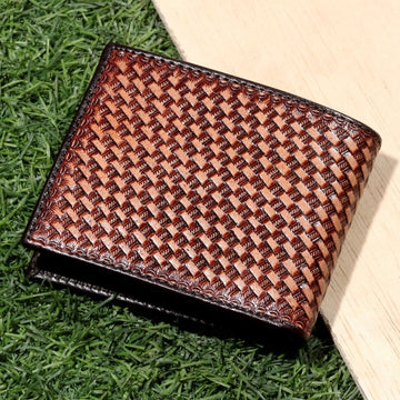 Hemener Men Brown Carved Genuine Leather Wallet