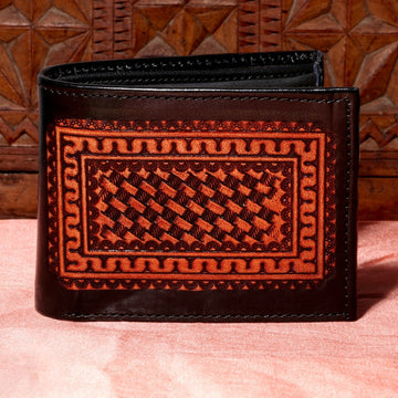 Hemener Men Black Carved Genuine Leather Wallet