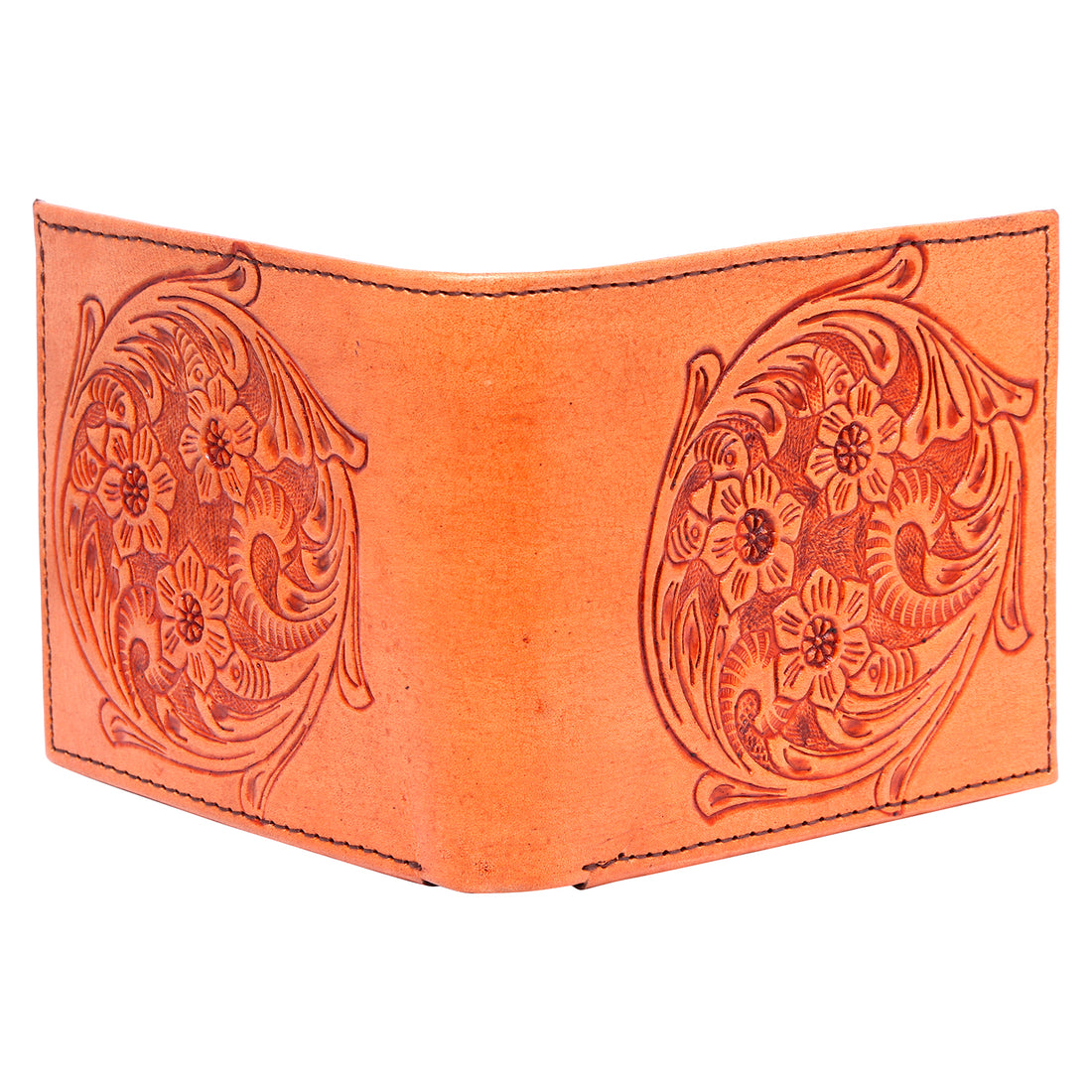 Hemener Men Tan Color Carved Genuine Leather Wallet