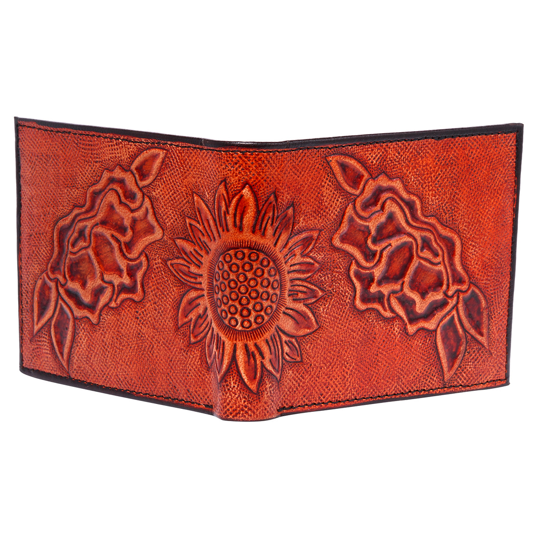 Hemener Men Dark Brown Carved Genuine Leather Wallet