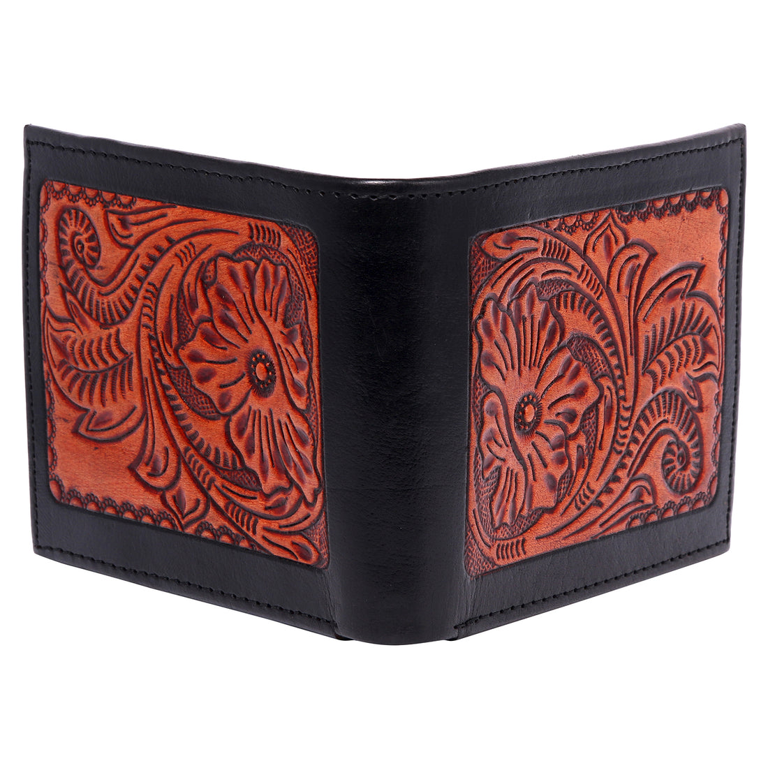 Hemener Men Black  Brown Carved Genuine Leather Wallet