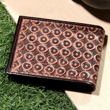 Hemener Men Brown Carved Genuine Leather Wallet