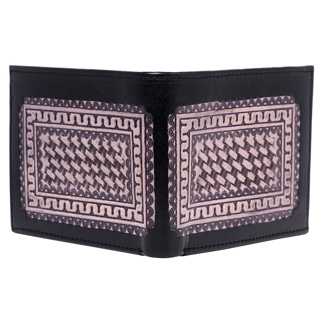 Hemener Men Black Carved Genuine Leather Wallet