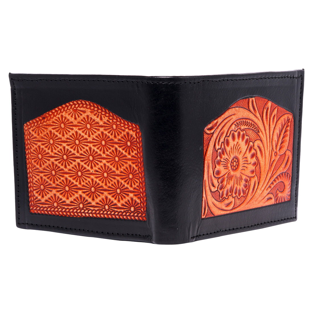 Hemener Men Black Carved Genuine Leather Wallet