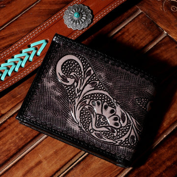 Hemener Men Black Carved Genuine Leather Wallet