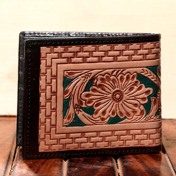 Hemener Men Brown Carved Genuine Leather Wallet