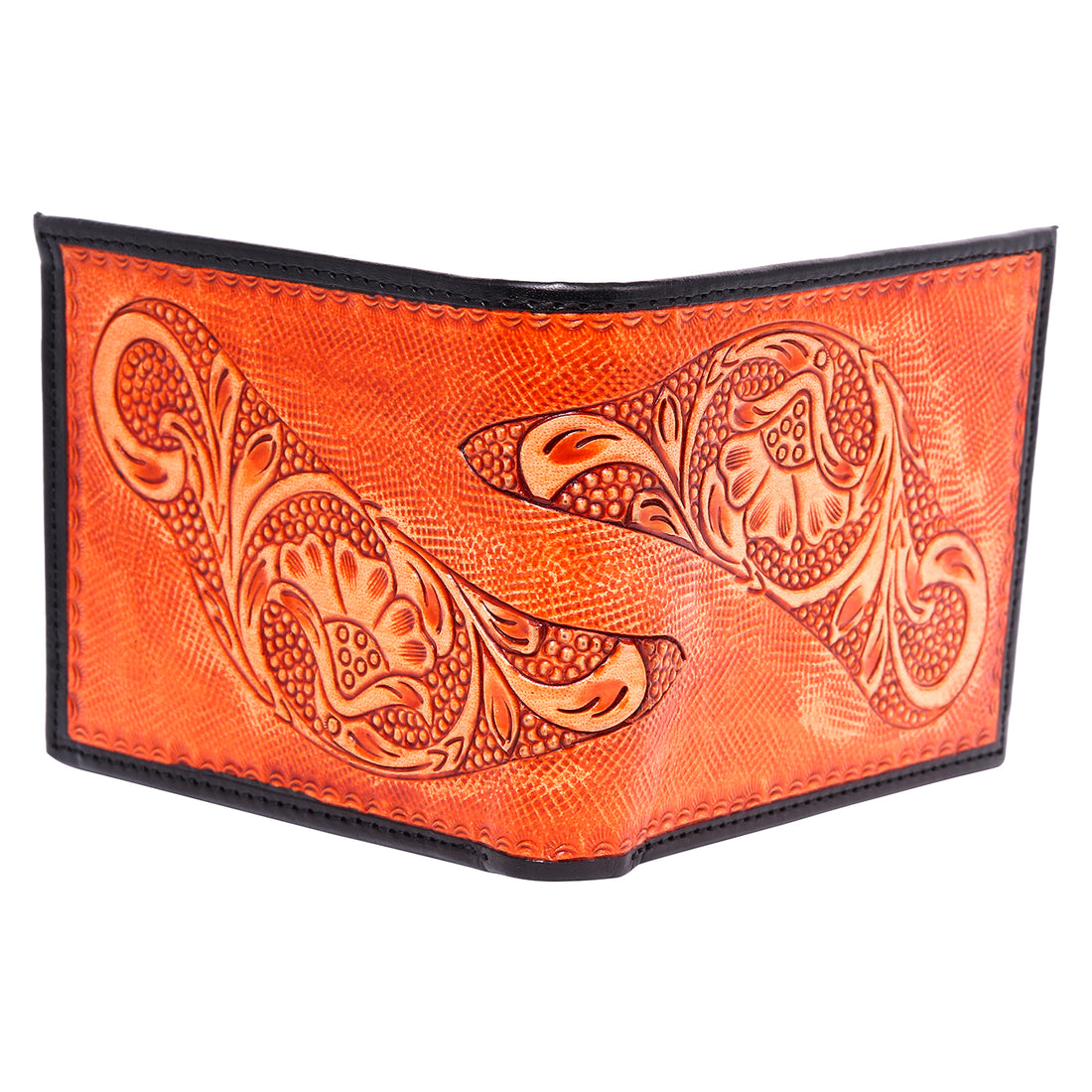 Hemener Men Brown Carved Genuine Leather Wallet