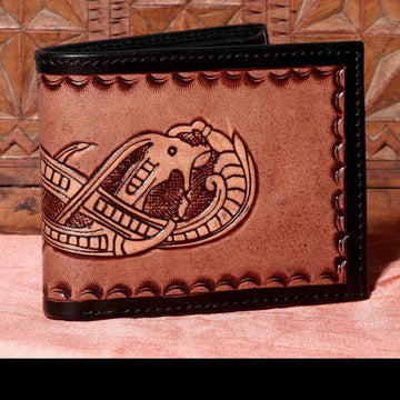 Hemener Men Brown Carved Genuine Leather Wallet