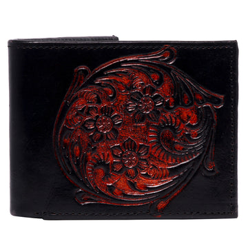 Hemener Men Dark Brown Carved Genuine Leather Wallet