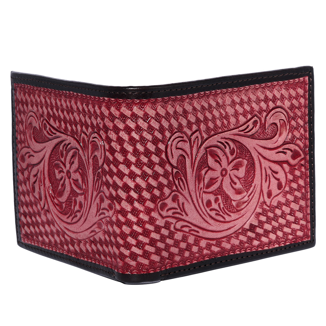 Hemener Men Red Carved Genuine Leather Wallet