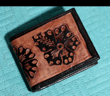 Hemener Men Dark Brown Carved Genuine Leather Wallet