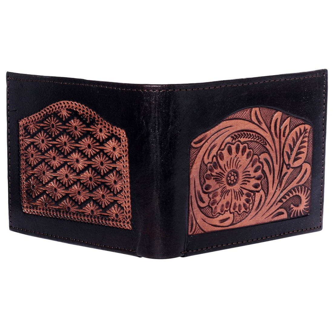 Hemener Men Brown Carved Genuine Leather Wallet