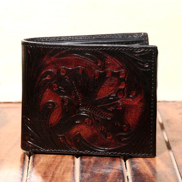 Hemener Men Dark Brown Carved Genuine Leather Wallet