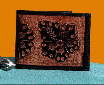 Hemener Men Dark Brown Carved Genuine Leather Wallet