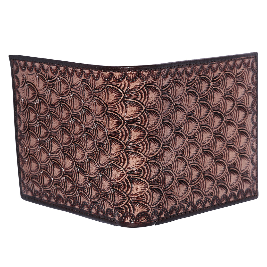 Hemener Men Dark Brown Carved Genuine Leather Wallet