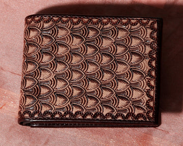 Hemener Men Dark Brown Carved Genuine Leather Wallet