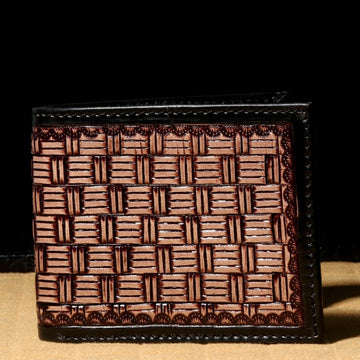 Hemener Men Dark Brown Carved Genuine Leather Wallet