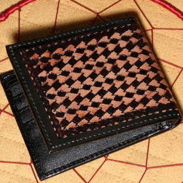 Hemener Men Dark Brown Carved Genuine Leather Wallet