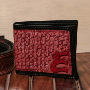 Hemener Men Red Carved Genuine Leather Wallet