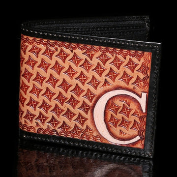 Hemener Men Brown Carved Genuine Leather Wallet