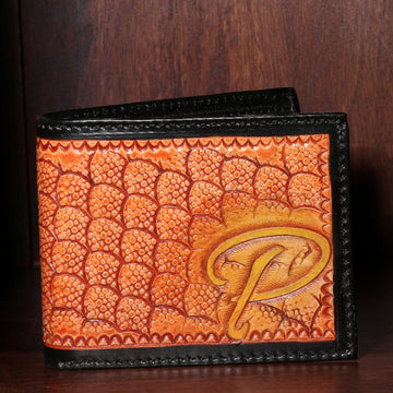 Hemener Men Brown Carved Genuine Leather Wallet