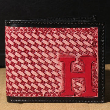 Hemener Men Red Carved Genuine Leather Wallet