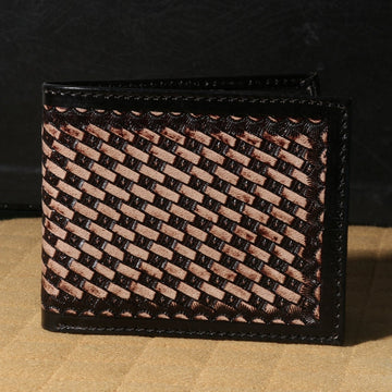 Hemener Men Gray Carved Genuine Leather Wallet