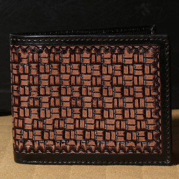 Hemener Men Dark Brown Carved Genuine Leather Wallet