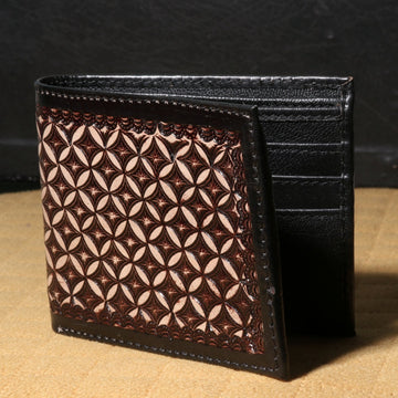 Hemener Men Black Carved Genuine Leather Wallet