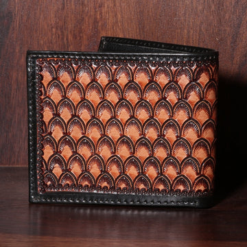 Hemener Men Brown Carved Genuine Leather Wallet