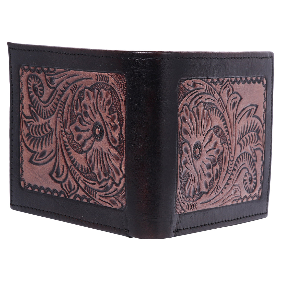 Hemener Men Brown Carved Genuine Leather Wallet