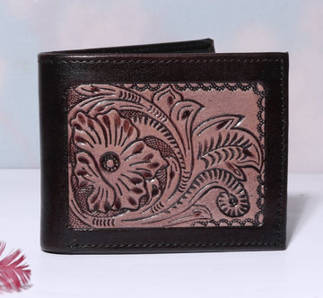 Hemener Men Brown Carved Genuine Leather Wallet