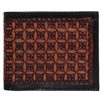 Hemener Men Brown Carved Genuine Leather Wallet