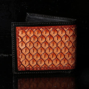 Hemener Men Red Carved Genuine Leather Wallet