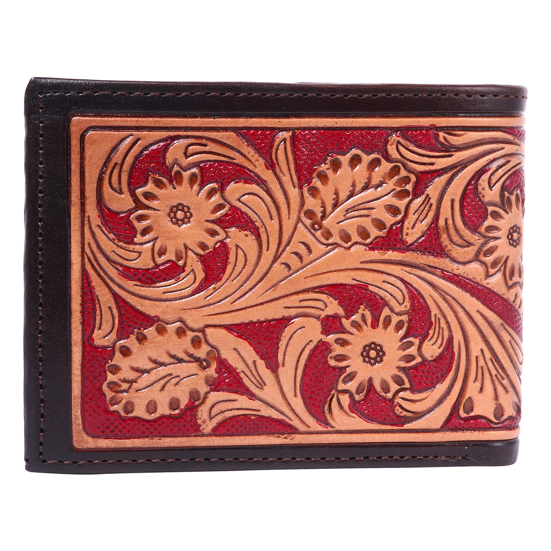 Hemener Men Red Carved Genuine Leather Wallet