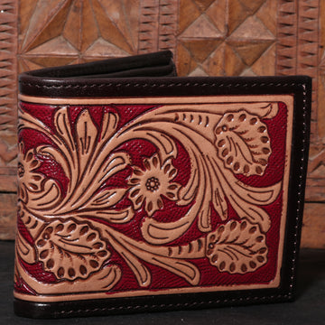 Hemener Men Red Carved Genuine Leather Wallet