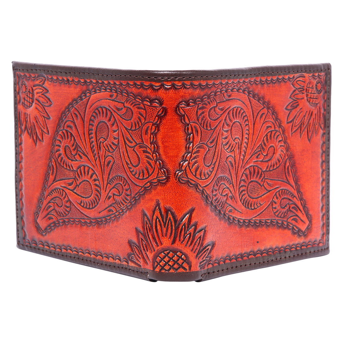 Hemener Men Red Carved Genuine Leather Wallet