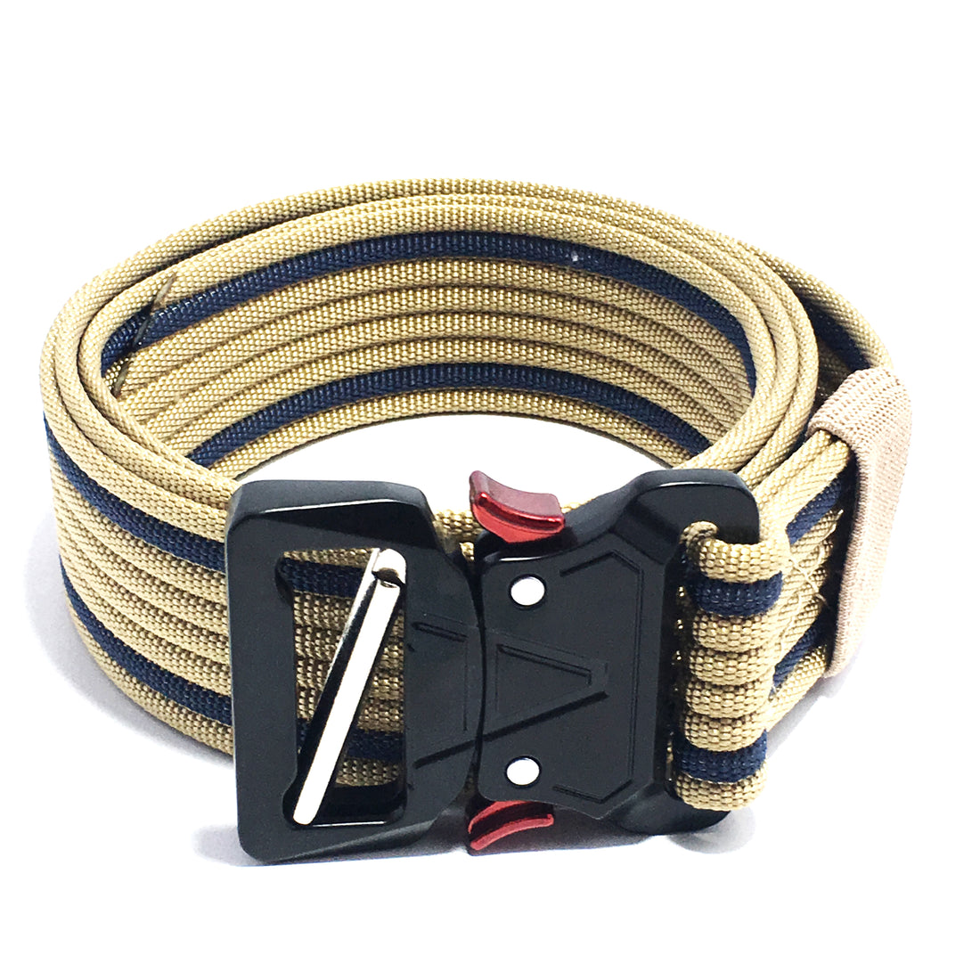 Hemener Unisex Beige Metal Push Lock Buckle Nylon Canvas Braided Belt