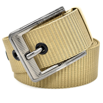 Hemener Unisex Metal Pin Hole Buckle Beige Nylon Canvas Belt