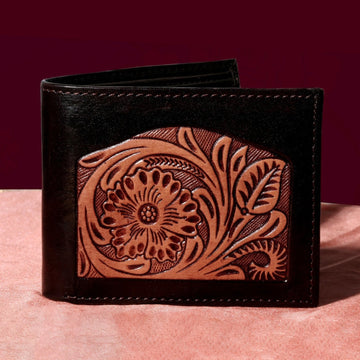 Hemener Men Brown Carved Genuine Leather Wallet