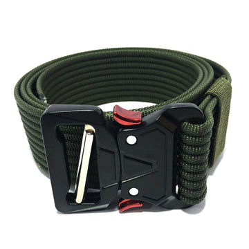 Hemener Unisex Green Metal Push Lock Buckle Nylon Canvas Braided Belt